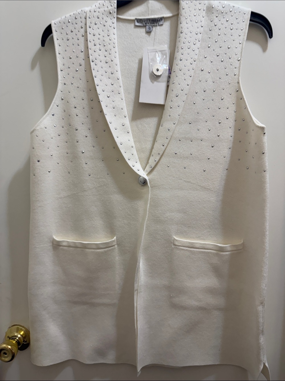 Love Token Ivory Sleeveless Vest with Stud Detail